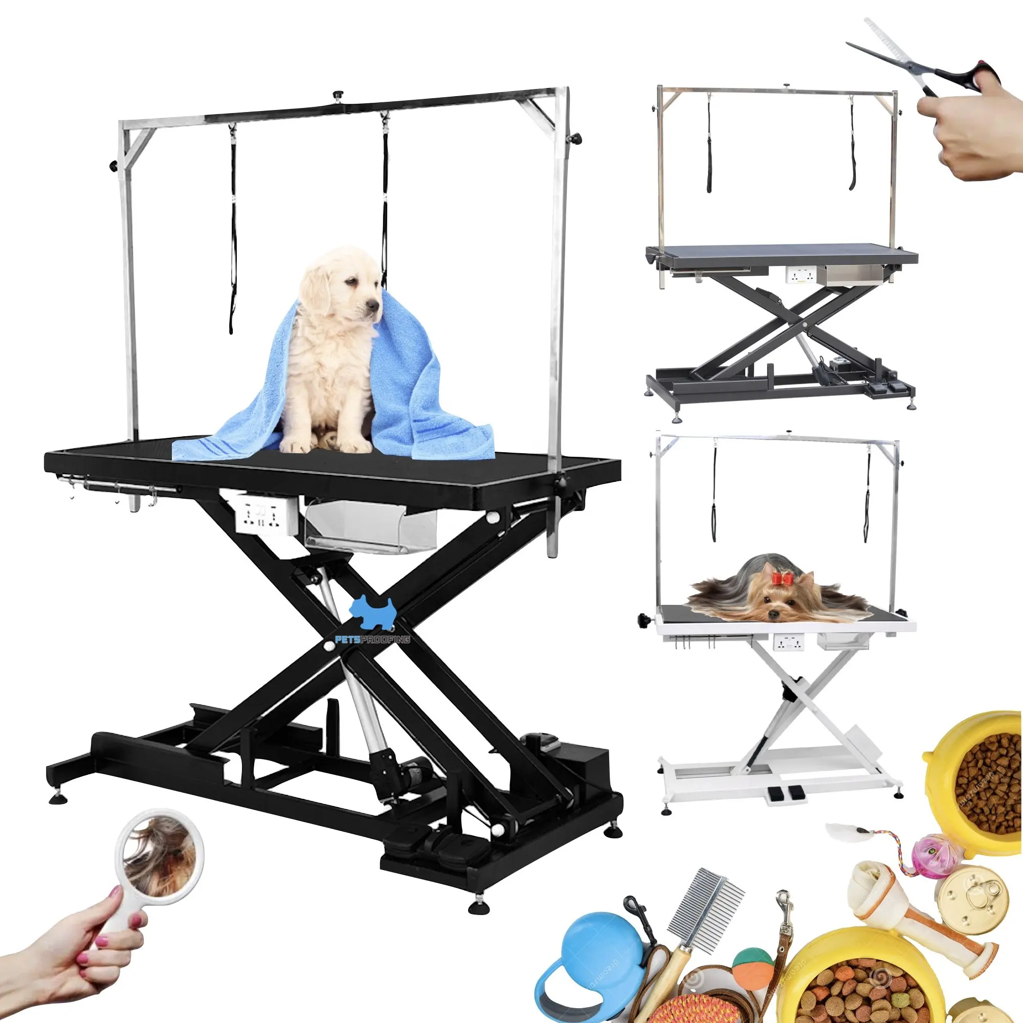 Petsproofing sollevamento elettrico in acciaio inossidabile pieghevole attrezzatura di bellezza di grado professionale Dog Show Pet Grooming Table