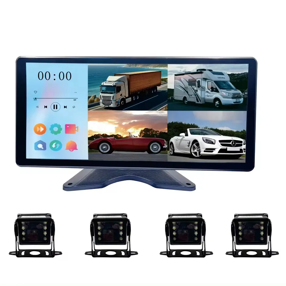 10.36 inch HD Quad xem Hệ thống hỗ trợ 4CH 1080P hoặc 720p sao lưu bên bãi đậu xe ngược lại máy ảnh màn hình cho xe ô tô xe tải xe