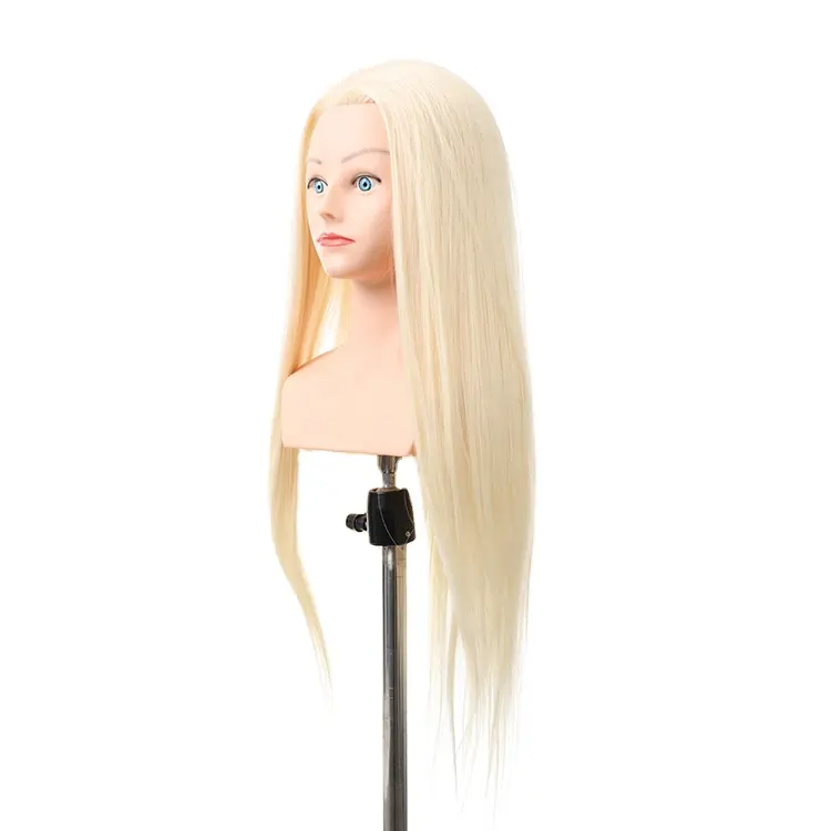 Salon Long Hair Mannequin Training Head With Clamp,Hairdressing Dolls Real Human Hair Mannequin