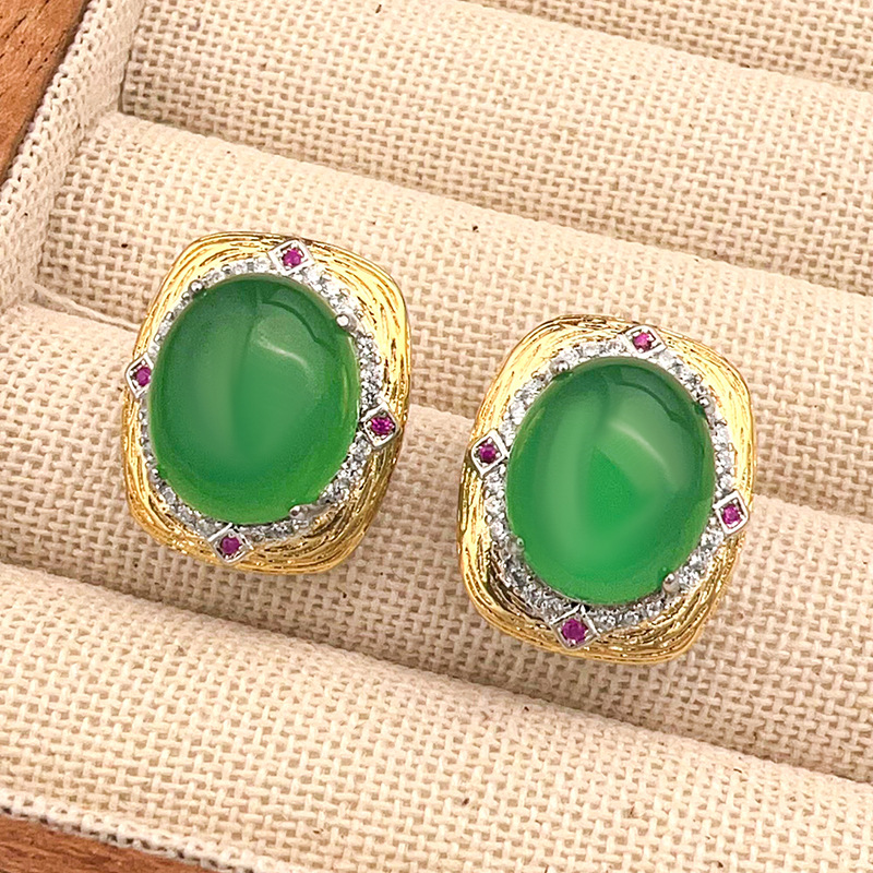 Pendientes de calcedonia verde