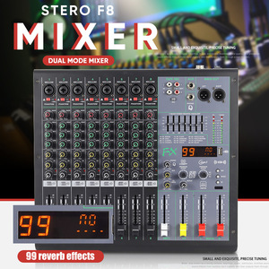 LX08เครื่องผสมสัญญาณเสียงแบบมืออาชีพ, เครื่องผสม USB 8ช่องมีเอฟเฟกต์เสียงสะท้อน99ชิ้นในตัวคอนโซลมิกซ์ระบบดิจิตอล