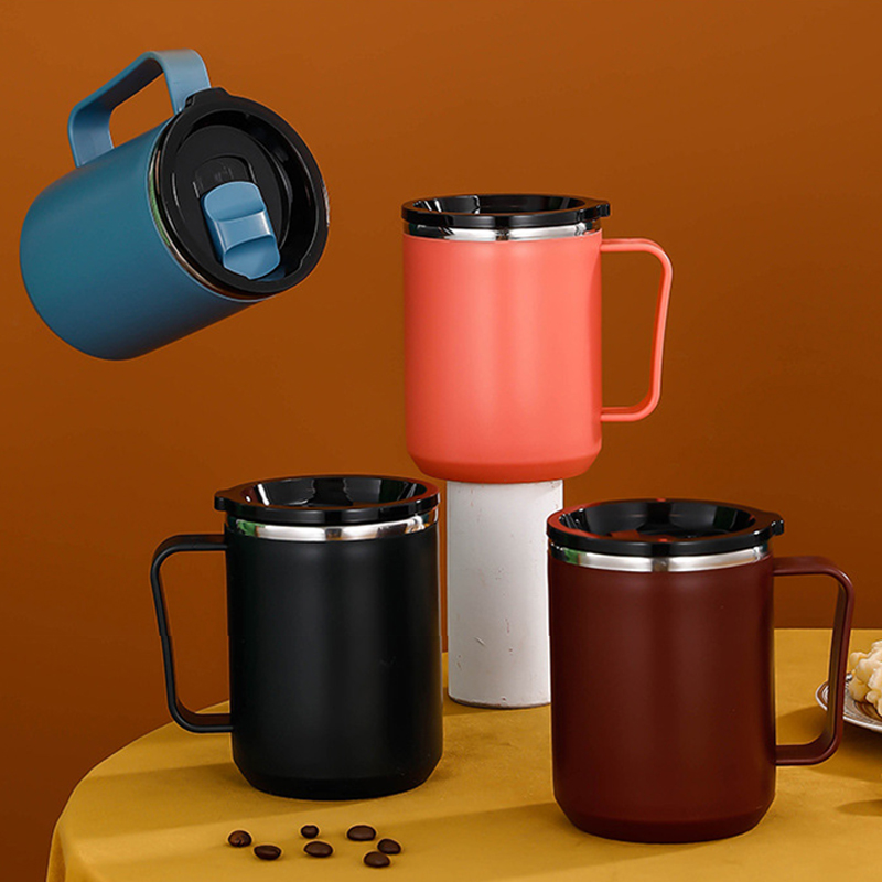 Anti-overflow Insulated Coffee Tumbler Cup 304 Stainless Steel Mug With Handle