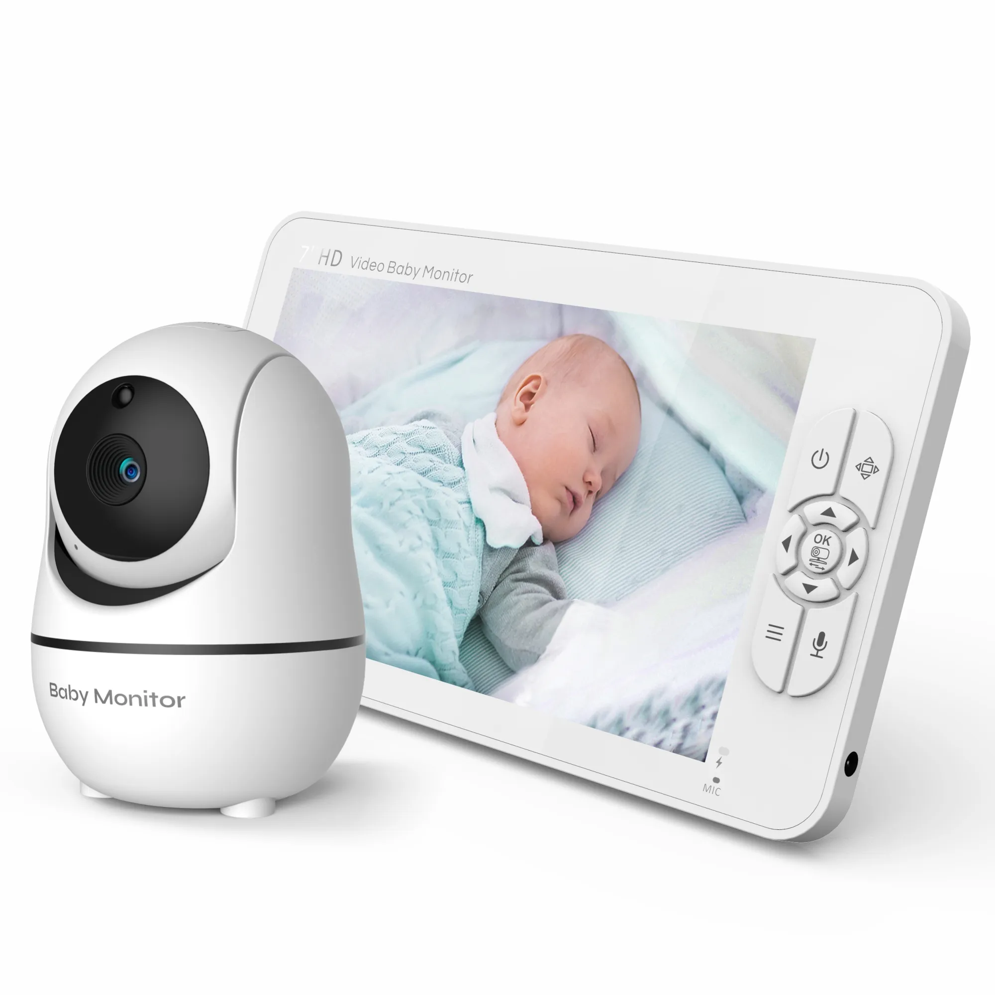 Monitor de bebé con pantalla grande de 7,0 pulgadas, nuevo Monitor de vigilancia de temperatura para bebés con rango de 960 pies