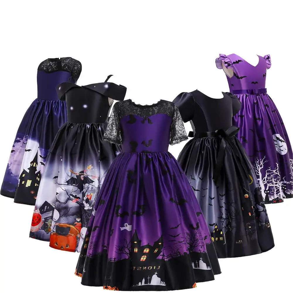 Disfraces de estilo de impresión 3D para niñas, múltiples tipos, vestido de princesa con estampado de dibujos animados para niños, disfraz de bruja oscura