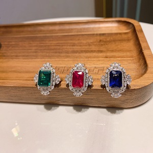 彩虹融合石红色绿色蓝色宝石戒指铂金电镀水晶戒指女士饰品批发 - Product Image 3