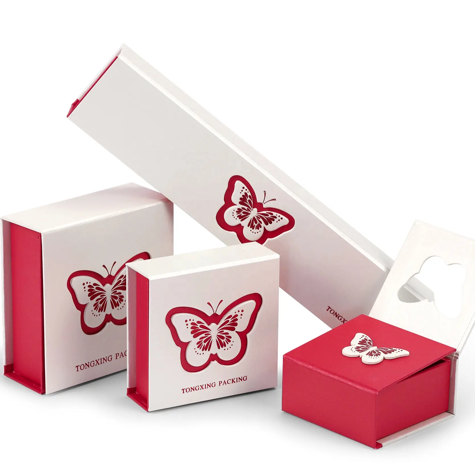 Hot Custom Schmuck Papier box mit schmetterlings förmigen Schmucks cha tullen neues Design Halskette Ring Box Verpackung Schmuck