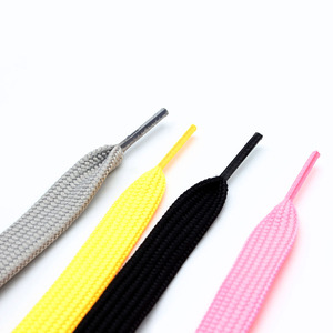 <strong>Customized</strong> 8mm 10mm <strong>Colorful</strong> Flat Polyester Cotton Braided <strong>Elastic</strong> Cords <strong>String</strong> Cord with TPU Plastic Injection Ending Metal Tip - Product Image 1