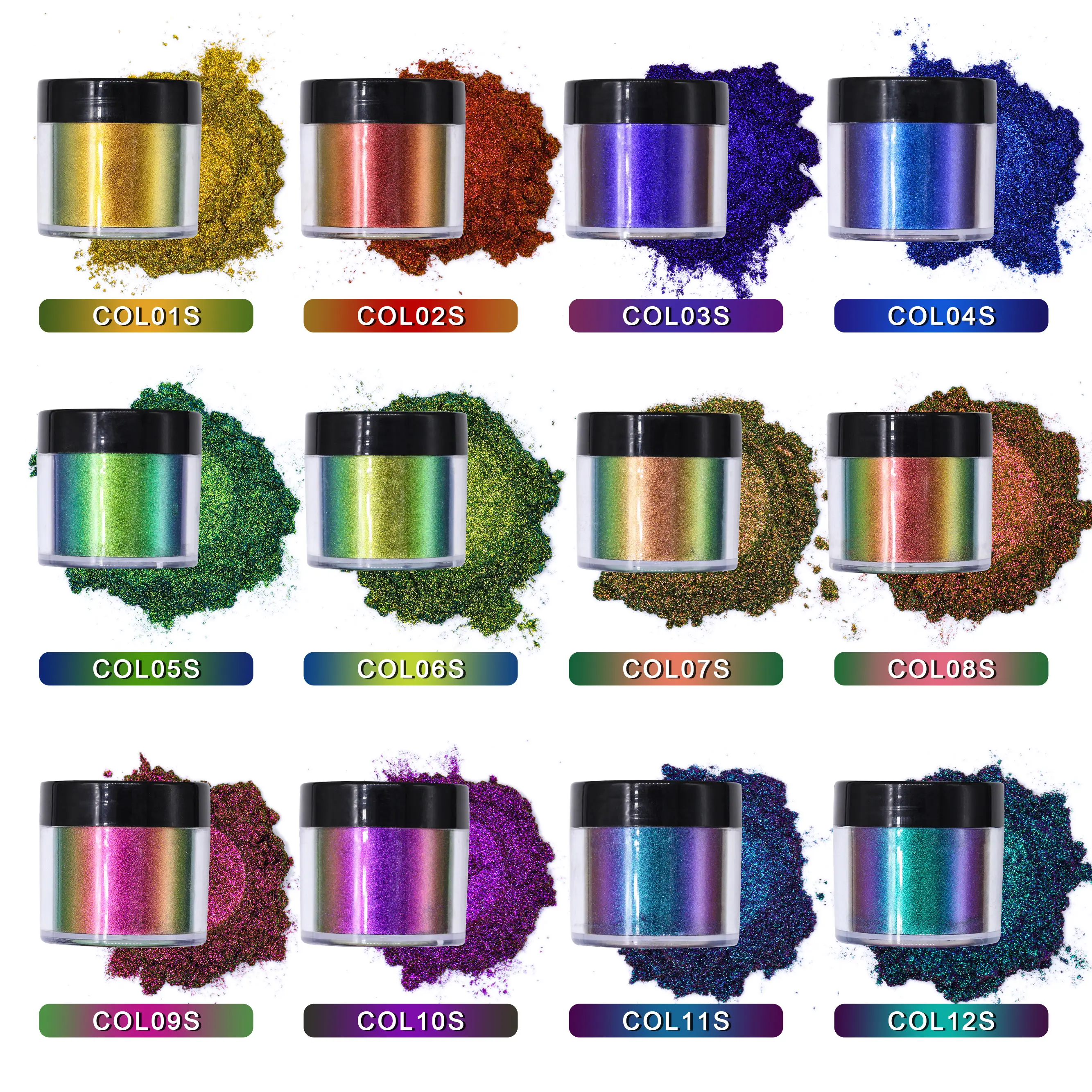 Оптовая продажа хрома пигмент Хамелеон 12 видов цветов косметический сорт тени для век Блеск Пигмент хамелеон