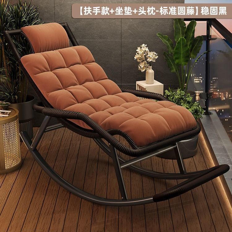 Armrest - Round rattan - Black upholstered