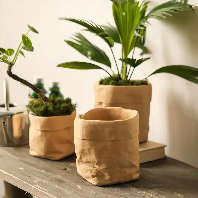 Home garden decoration cloth cowhide bag terracotta succulent bonsai pots creative design ceramic flower pots