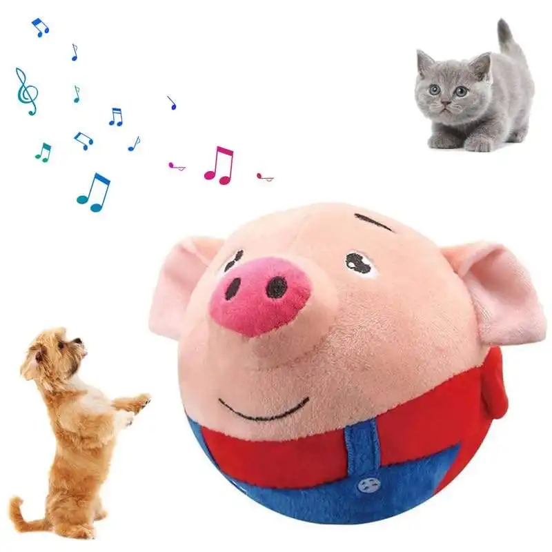 뜨거운 판매 충전식 USB 만화 돼지 전자 대화 형 개 장난감 애완 동물 튀는 공 활성 움직이는 봉제 개 삐걱 거리는 장난감