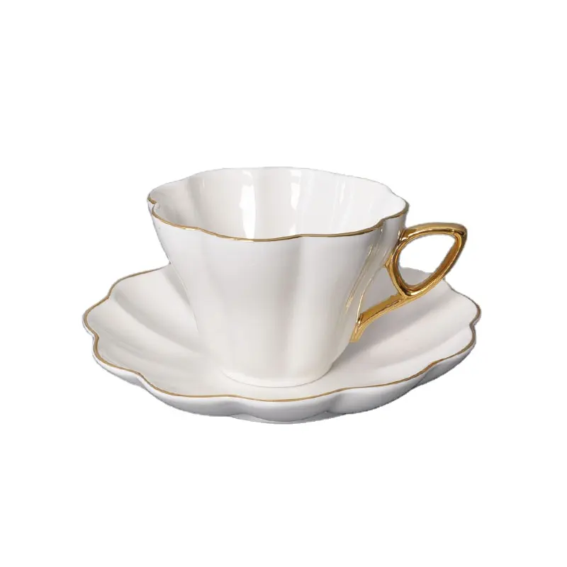 Tasse et soucoupe en porcelaine ensemble or poignée bord tasse à café et soucoupe en porcelaine expresso tasses soucoupes