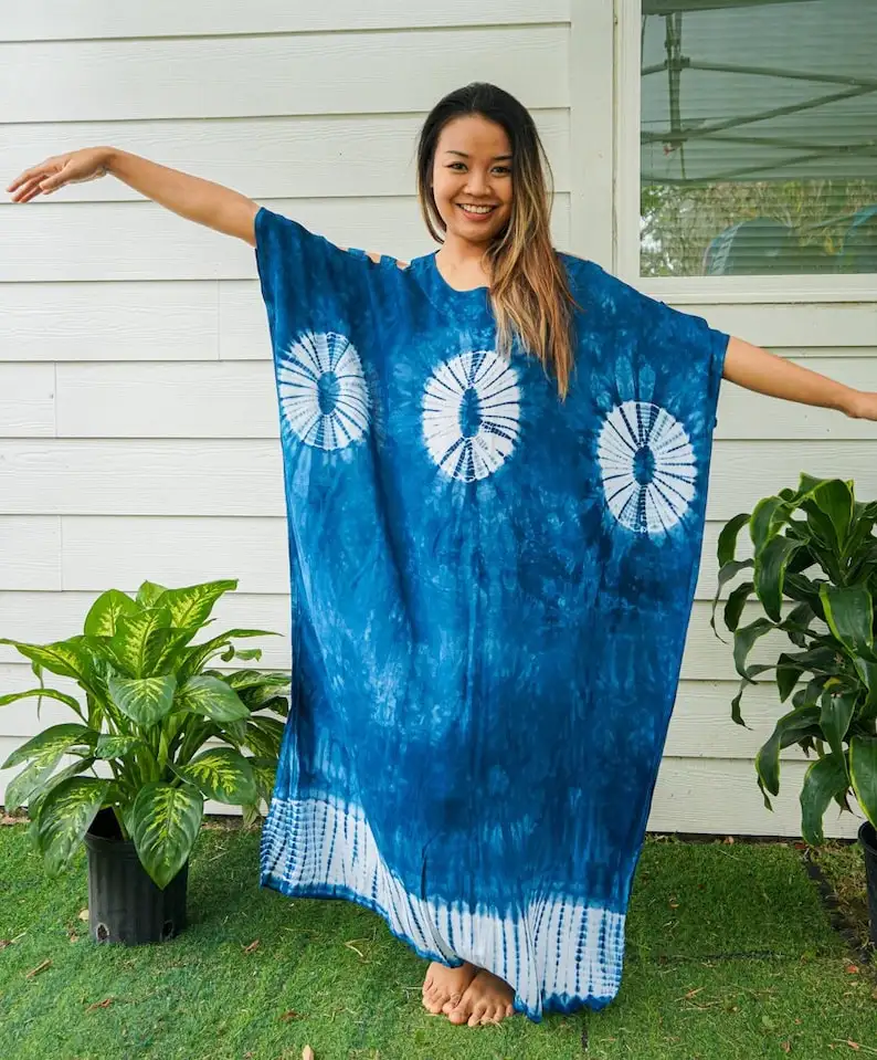 Handkrawatte Baumwolle Midi Kaftan Damen Alltagskleidung Designer langes Boho-Kleid für Frau Mädchen direkt von Lieferanten
