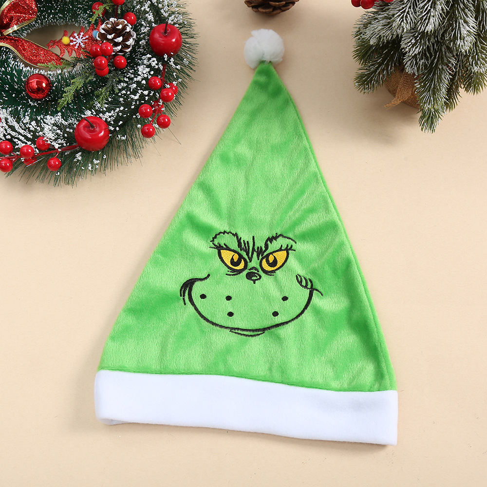 Green-base grinch embroidered expression christmas hat-2840