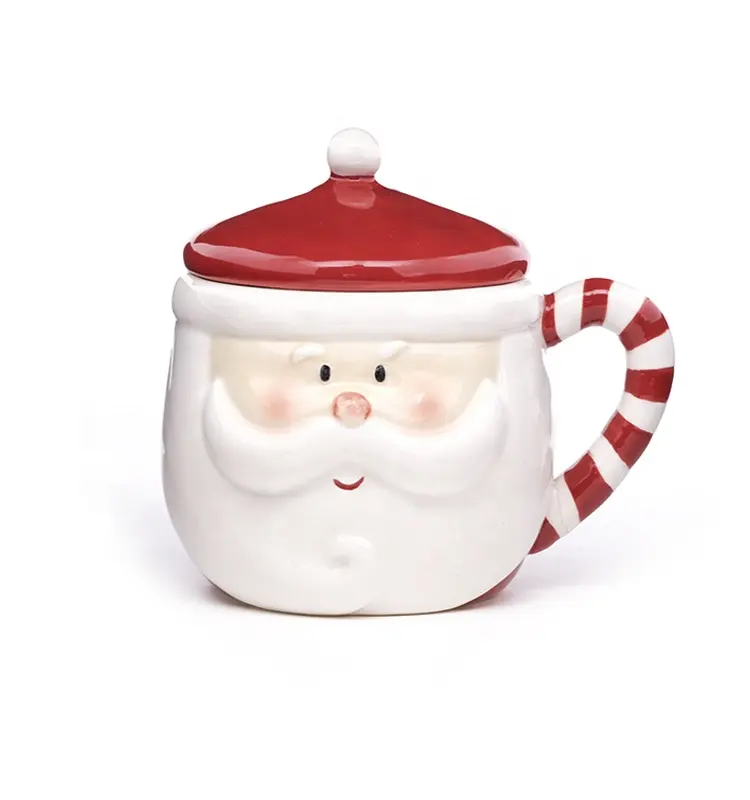 Taza 3d de cerámica en forma de Santa Claus, regalo de Navidad, pintura a mano, tazas de porcelana