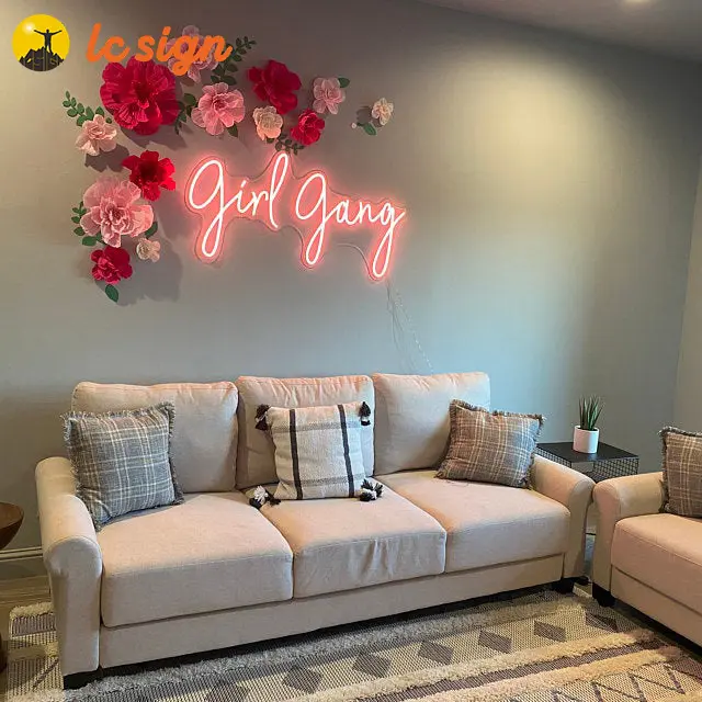 Usine personnalisé suspendu coloré rose led acrylique logo enseigne au néon pour la décoration de magasin