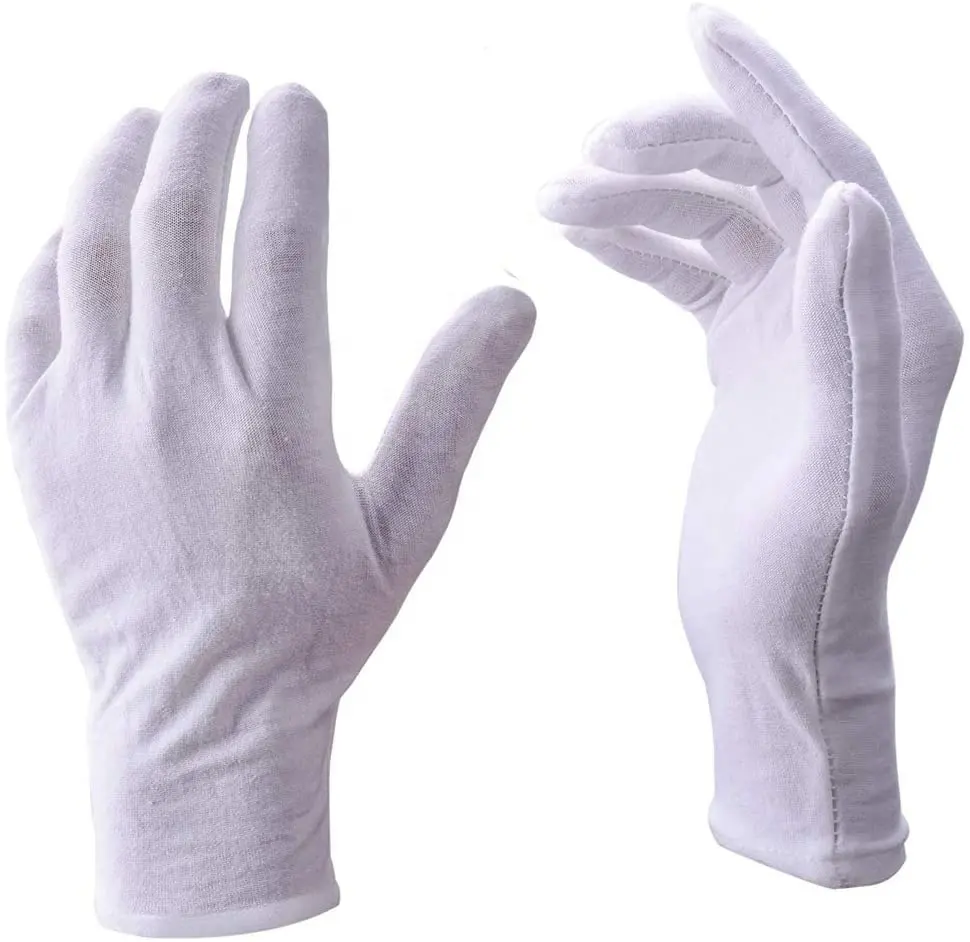 Giá Rẻ Bán buôn đồng xu đồ trang sức bạc kiểm tra Găng tay bông mềm căng lót găng tay trắng