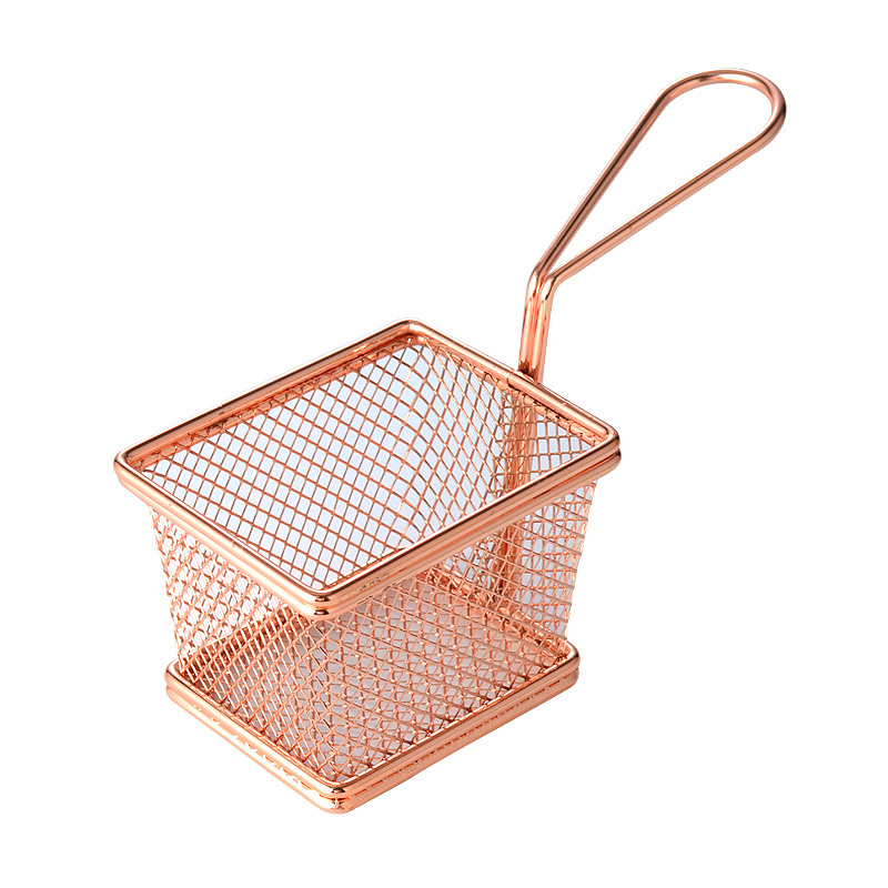 Cesta para freír de malla gruesa pequeña y cuadrada (oro rosa)