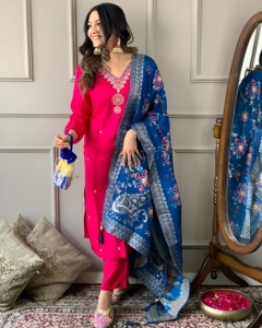 Premium Women's Ethnic Long Kurti Dress With Pant and Dupatta for Women and Girls Wedding Sari <strong>Pakistani</strong> Style Export - Product Image 4