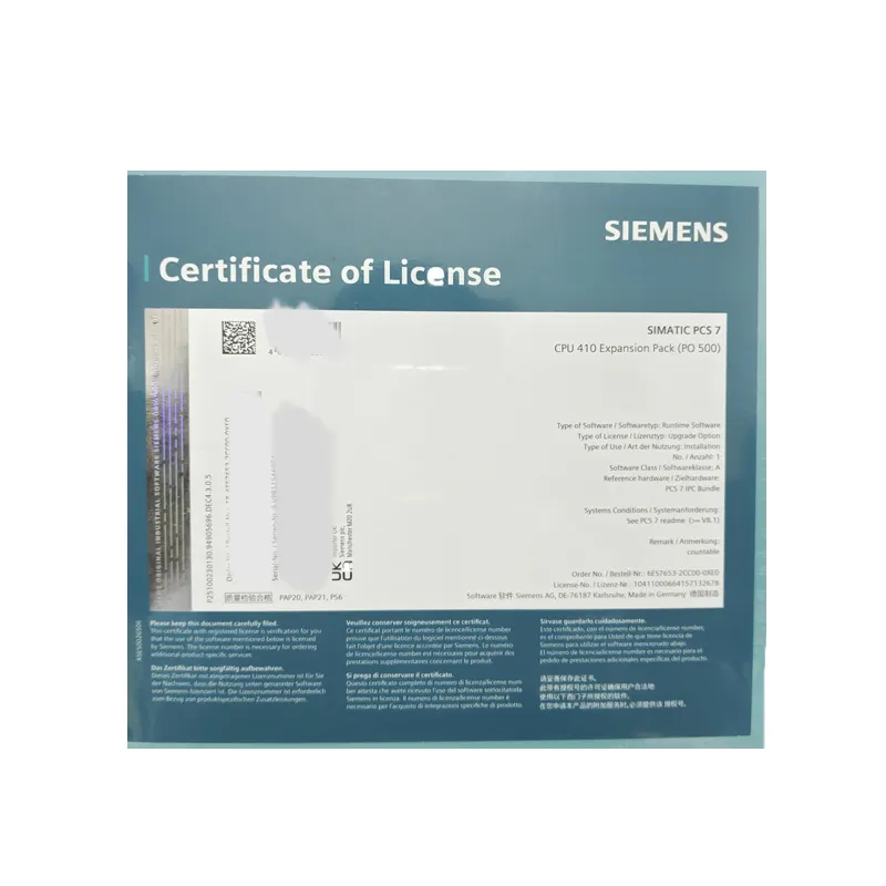 SIEMENS 6es7653.2ba000xh5 ترخيص وقت تشغيل أصلي جديد لبرمجيات SIMATIC PCS 7 باسم (PO are) بسعر جيد في المخزون