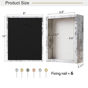 リネンバック付き8x10シャドウボックスフレーム-本物のガラス製プッシュピンが含まれています頑丈で素朴なメモリディスプレイケースディストレストホワイト - Product Image 4