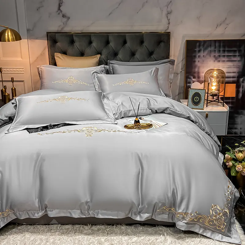 Wholesale wedding bed sets luxury bedroom duvet cover bedding set quilt cover soft king solid color bed sheet embroidery sheets