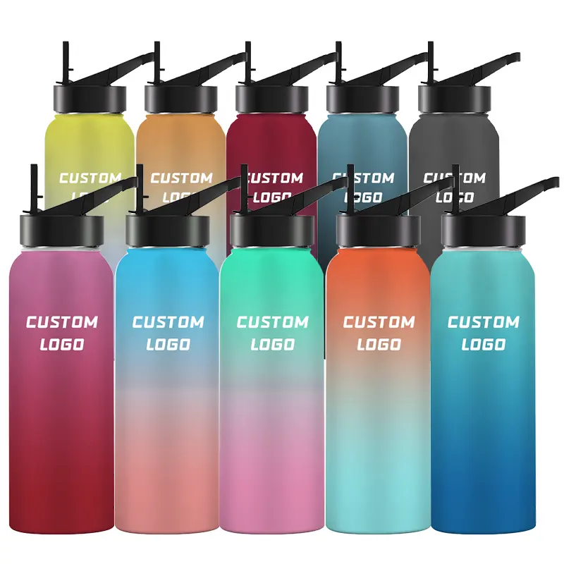 Portable Free Straw 650ml Capacity Wide Mouth Double Wall Stainless Steel Vacuum Bottle Handle Rubber Paint