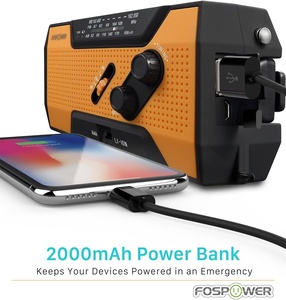 Fosfpower A1便携式无线电紧急天气无线电7400mWh电源组USB/太阳能/手摇充电NOAA/AM/FM频率SOS - Product Image 2
