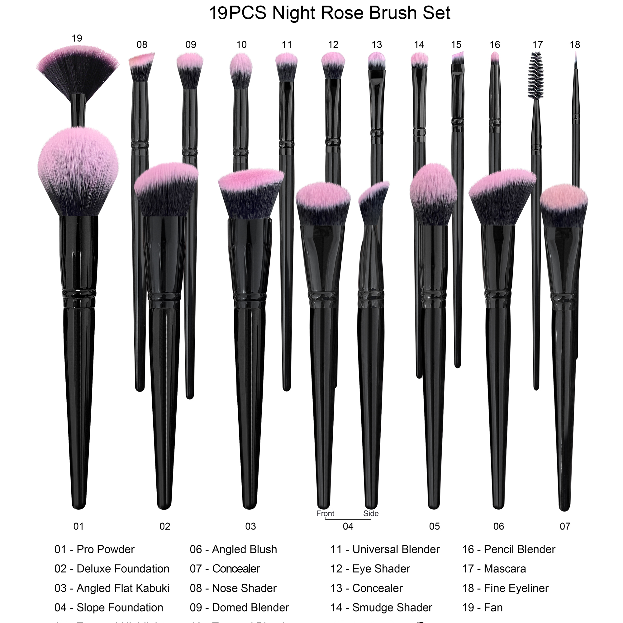 Ensemble de 19 pinceaux noir et rose