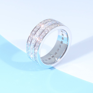 Tùy Chỉnh Thiết Kế Thời Trang 925 Rắn Bạc Với 3 Hàng Moissanite Kim Cương Mens Hiphop Đồ Trang Sức Nhẫn - Product Image 4