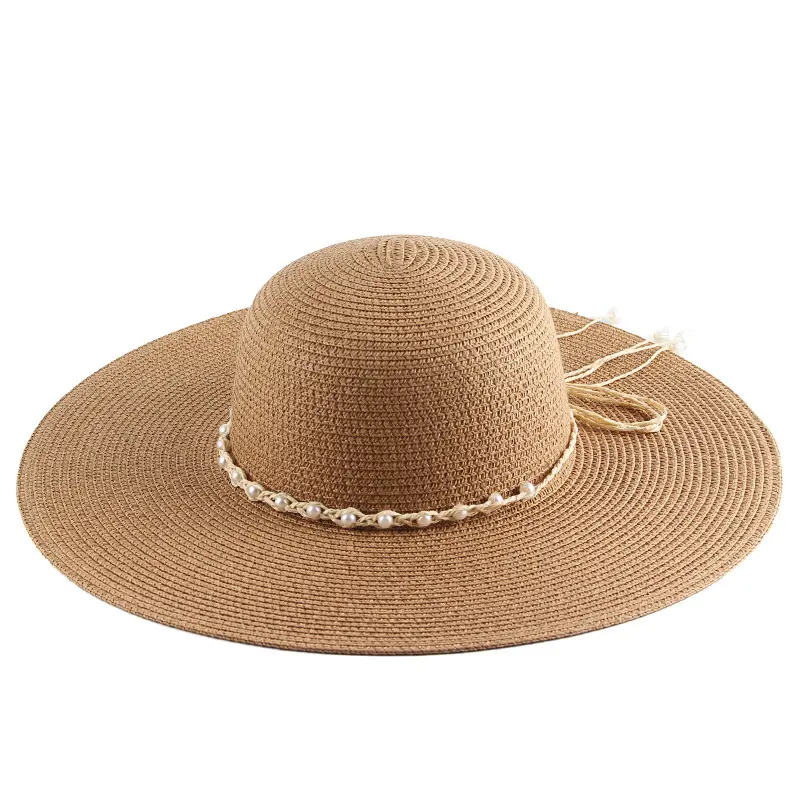 Floppy Big Beach Pearl Straw Hats for Women Foldable Summer Wide Brim Packable Oversized Sun Hat Womens Travel Straw Fedora Hat