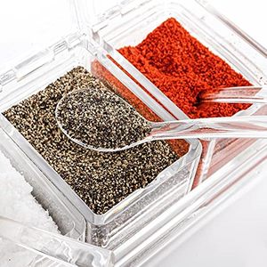 透明调料架香料罐-4件式储存容器调料罐-丙烯酸调料盒，带盖和勺子