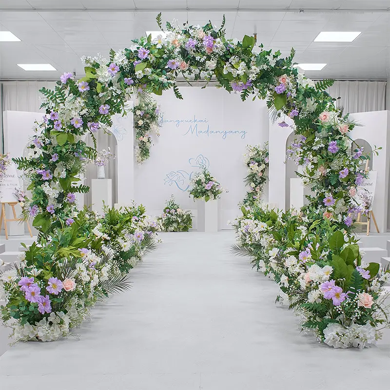 ชุดดอกไม้ปลอมตกแต่งงานแต่งงานพืชเทียมสีเขียวดอกไม้ประดับกลางโต๊ะสำหรับตกแต่งงานแต่งงานในร่ม