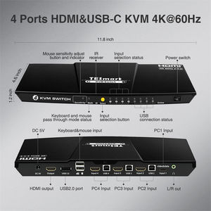 TESmart-Conmutador KVM, entrada 3 HDMI, 1 salida USB C con salida de audio EDID 4K60Hz L/R, 4x1 - Product Image 4