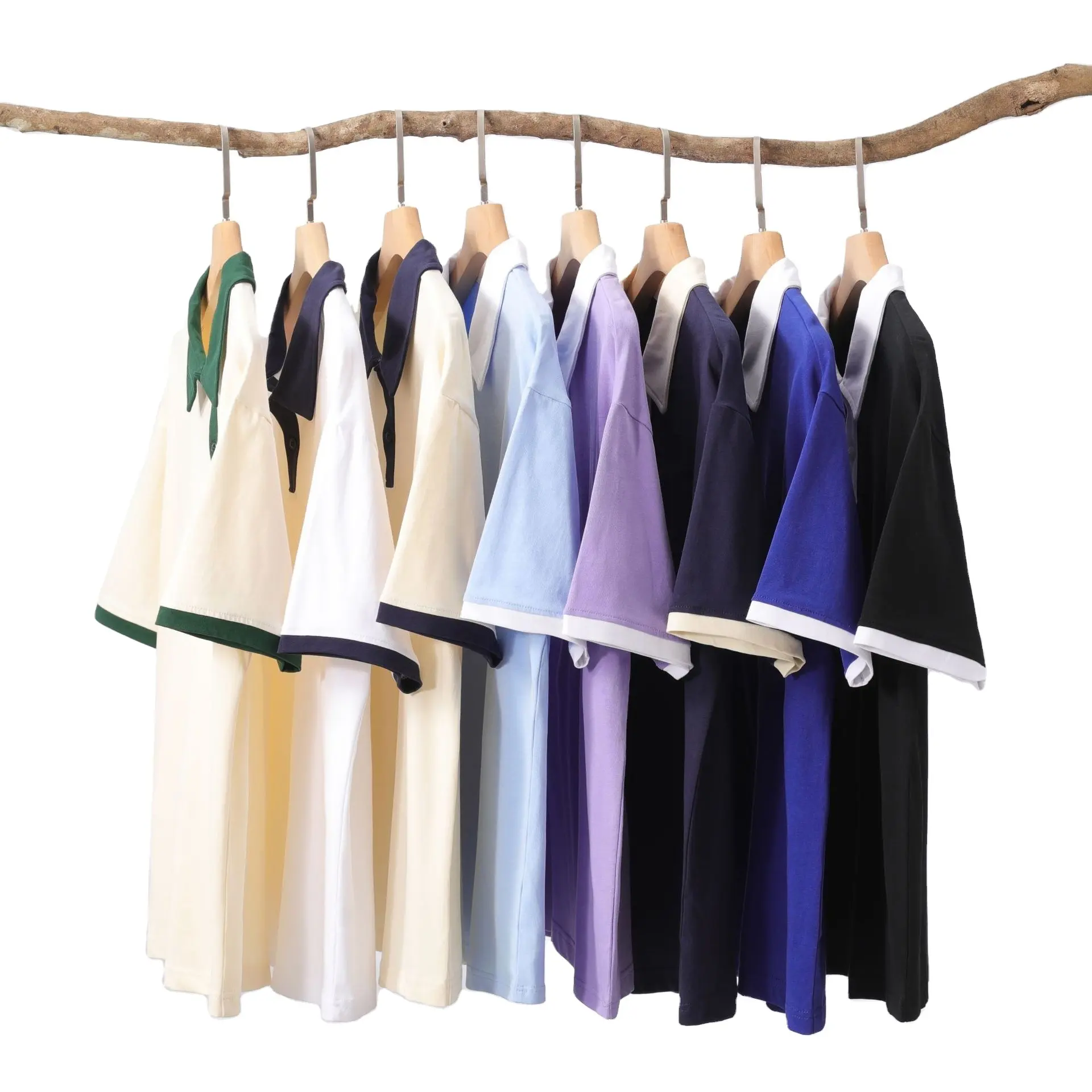 Vintage 245g Cotton Short Sleeve Polo T-shirt Summer Polo Shirt Casual Opp Bag Woven Fabric Plain Dyed Custom Men's S-3XL