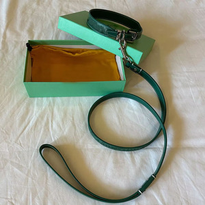 Conjunto de accesorios de cuero de diseñador de lujo para mascotas Collar de moda para gatos y cachorros con patrón de impresión y decoración de remaches Correa para perros - Product Image 2