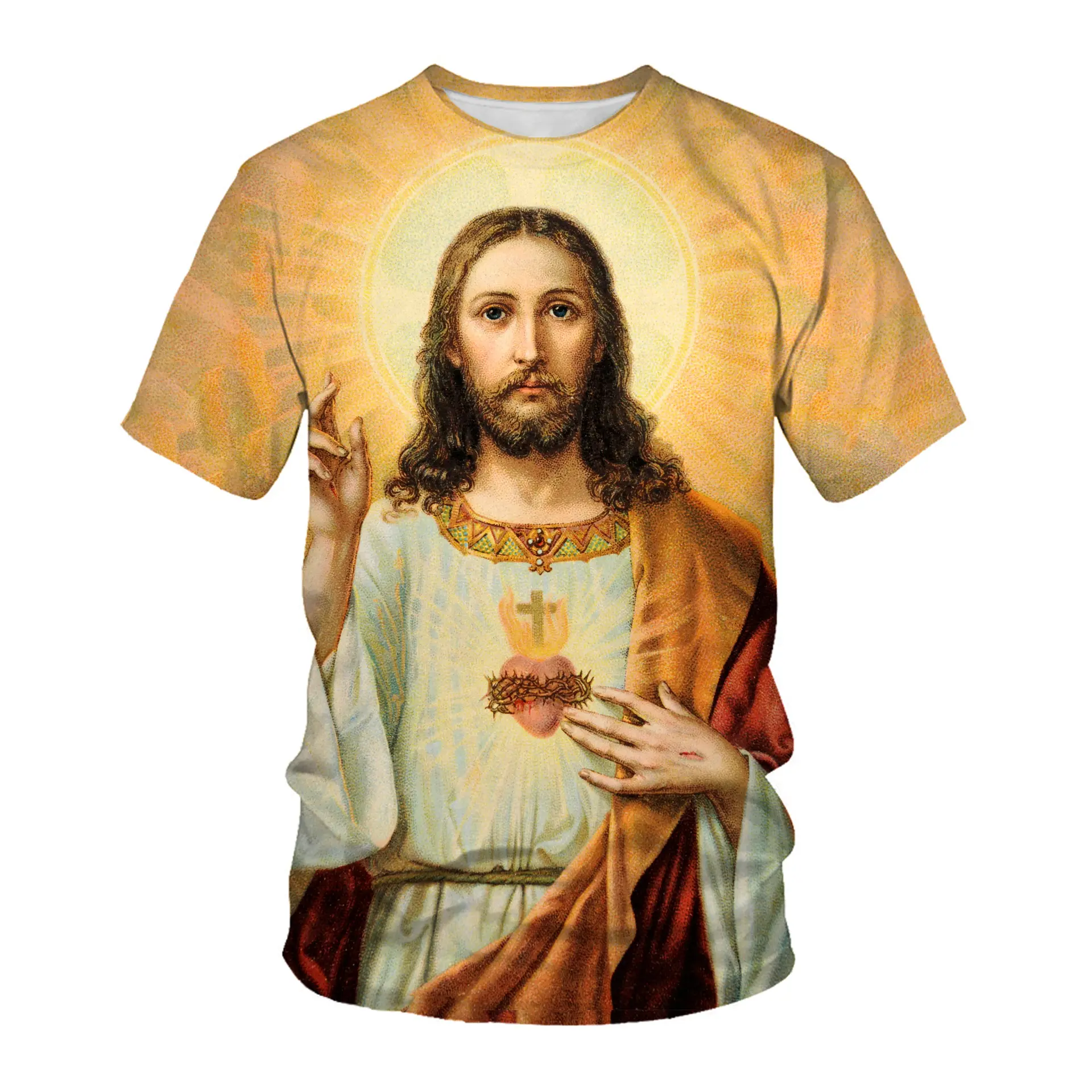 Lcool Plus Size Custom Men's Jesus T-Shirt Christian T Shirts Designs Religious 3D Digital Print T-shirt