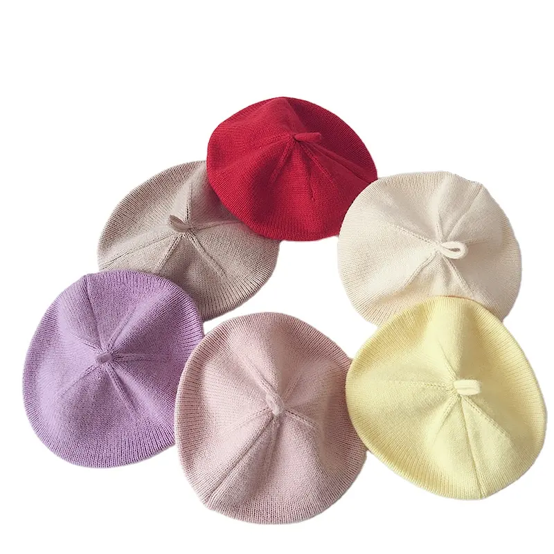 Béret en tricot multicolore pour enfants, chapeaux pour bébés, accessoires de style automne hiver, chapeau de peintre Hipster pour filles, Bonnet pour enfants