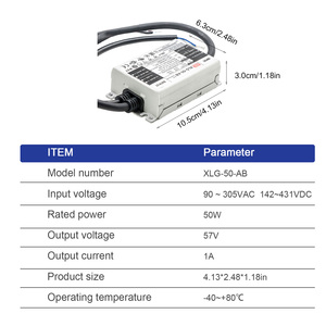 Mean Well XLG-50-AB 22-54V 1A 90% Efficiency IP67 Waterproof Wide <strong>Input</strong> 90-305VAC Constant Power Dimming 24V 50W <strong>LED</strong> <strong>Driver</strong> - Product Image 2