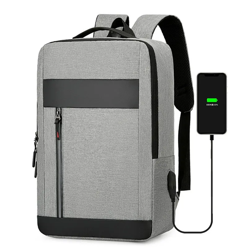 ZR856 Mochila Oxford para laptop, mochila grande de 15 polegadas com zíper e carregador USB, à prova d'água, mochila escolar de negócios de alta qualidade