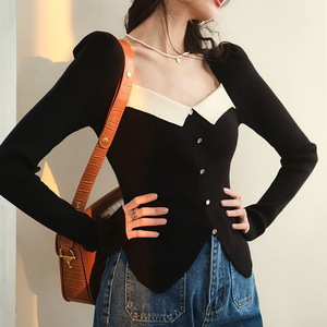 复古经典撞色方领长袖针织毛衣女春夏新款女士套头衫 - Product Image 4