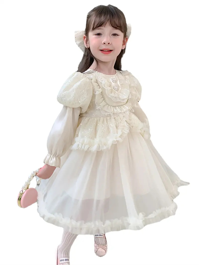 -Daifa Children's Skirt Girls' Long Sleeve Dress Autumn Little Girl Baby Princess Puff