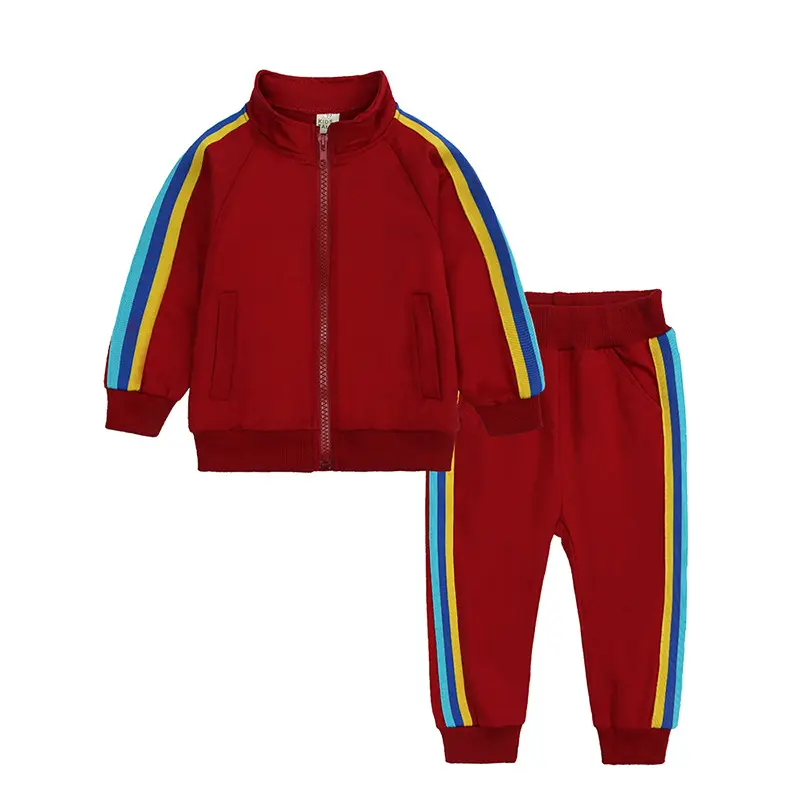 Conjunto de ropa deportiva de 2 piezas para niños y niñas, traje de gimnasio informal con cremallera, a rayas de arcoíris, Boutique