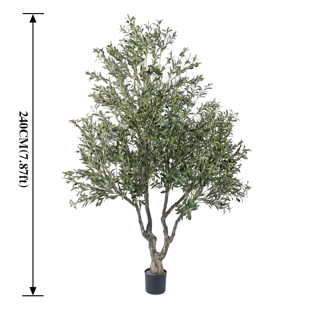 Olivier artificiel 240 cm (8 pi) en pot cylindrique noir avec olives