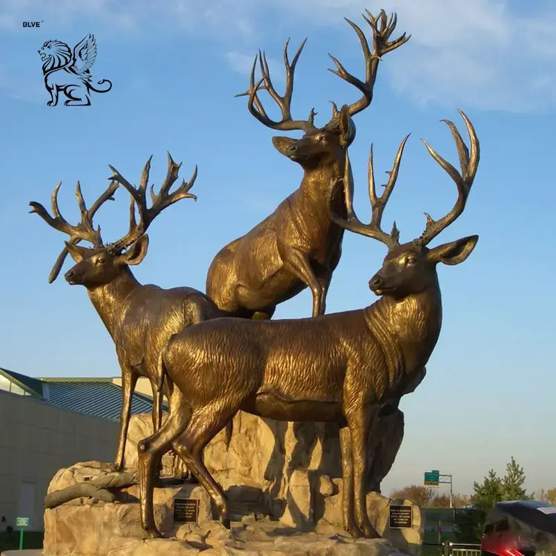 BLVE decorazione moderna all'aperto grande metallo ottone animale statua del cervo parco paesaggistica fusione bronzo alce scultura