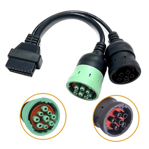 6针J1708或<span class=keywords><strong>9</strong></span>针J1939至16针<span class=keywords><strong>OBD2</strong></span> OBDII适配器电缆重型卡车汽车附件卡车电缆适配器