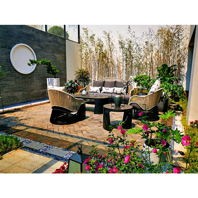Patio Couch Rattan Wicker Garden Furniture Outdoor Aluminum Frame Rope Sofa Set