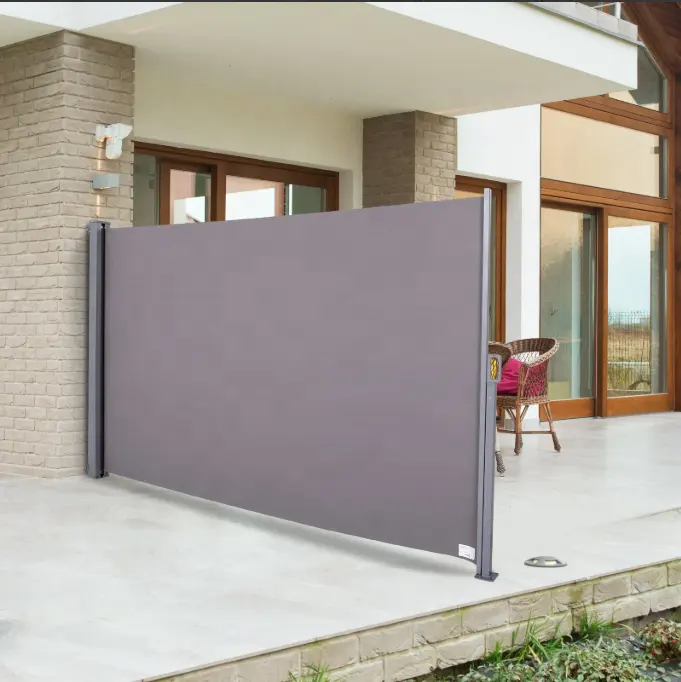 Al aire libre plegable retráctil de viento Vertical pantalla 3*1,6 m de privacidad de divisor lado toldos con poste de acero para jardín