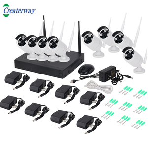 Negro 5MP HD impermeable Wi-Fi inalámbrico CCTV Cámara Kit 8-Ch 3 PCS Array LED Cámaras de seguridad con HDD Opciones de almacenamiento de datos