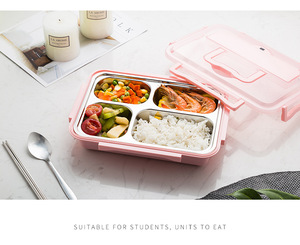Çok fonksiyonlu paslanmaz çelik okul için sağlık yalıtım çatal ile yemek kabı 4 bölme dikdörtgen Bento gıda depolama - Product Image 1